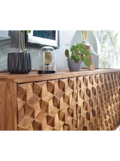 Massivholz-Sideboard in Sheesham, Türen & Schubladen, 138x76x45 cm