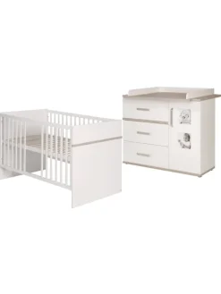 Möbelset Moritz 2-tlg. Weiß/Luna Elm mit Kinderbett & Kommode