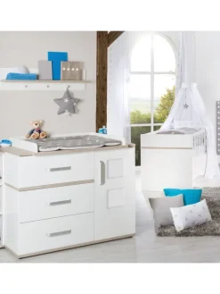 Möbelset Moritz 2-tlg. Weiß/Luna Elm mit Kinderbett & Kommode