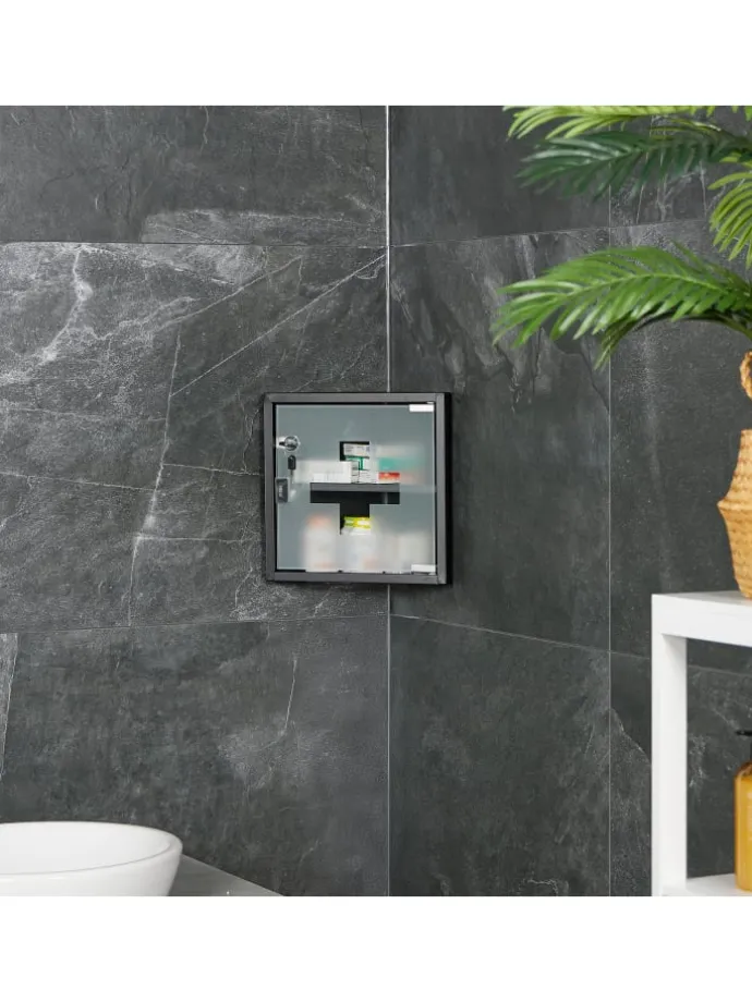 Medizinschrank in Schwarz - (B)30 x (H)30 x (T)17,5 cm