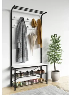 Metall Garderobe Kleiderständer Schuhregal Taliro in Weiß