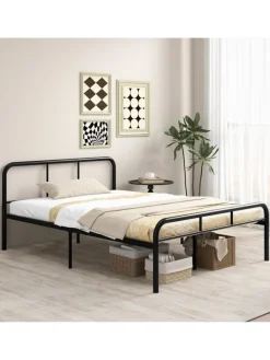 Metallbett Bettgestell für 140 x 190 cm Matratze in Schwarz