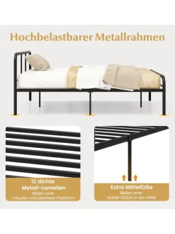 Metallbett Bettgestell für 140 x 190 cm Matratze in Schwarz