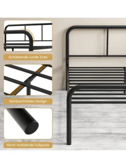 Metallbett Bettgestell für 140 x 190 cm Matratze in Schwarz