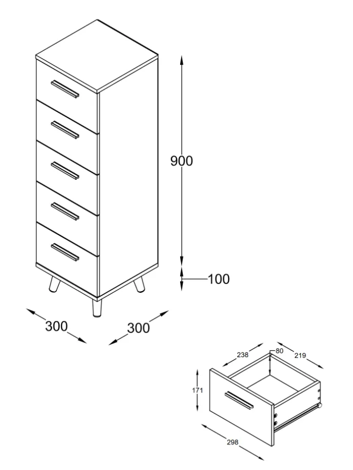 Midischrank Badmöbel Kommode Schubladen Landos M in Weiß / Honig-Eiche