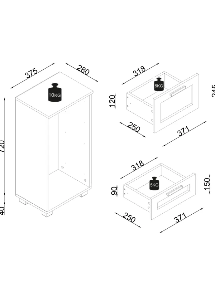 Midischrank Schubladen Nilari 76 x 38 x 28 cm in Weiß