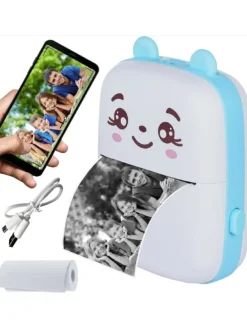 Mini Bluetooth Taschendrucker Kompatibel mit iOS Android Etikettendrucker Blau