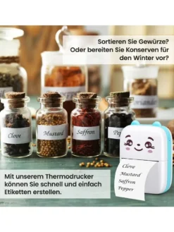 Mini Bluetooth Taschendrucker Kompatibel mit iOS Android Etikettendrucker Blau