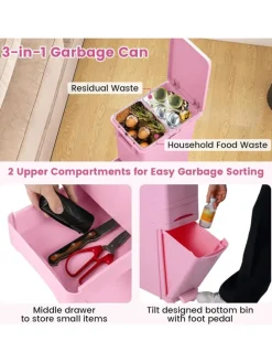 Mülleimer 2 Fächer 40 x 26 x 84 cm in Rosa