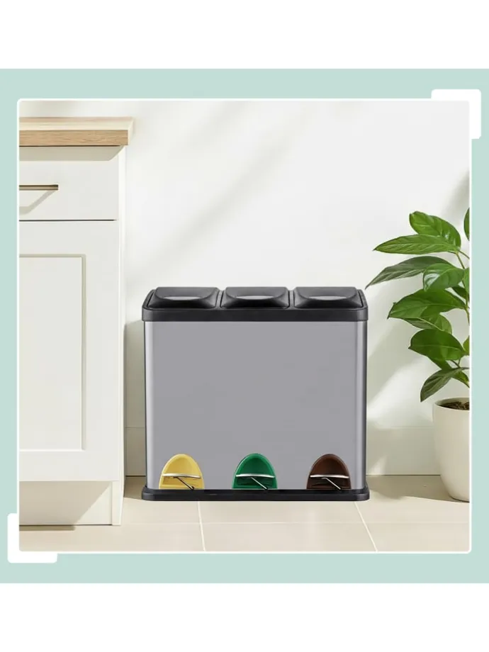 Mülleimer "3 Fächer" in Silber - 24 Liter