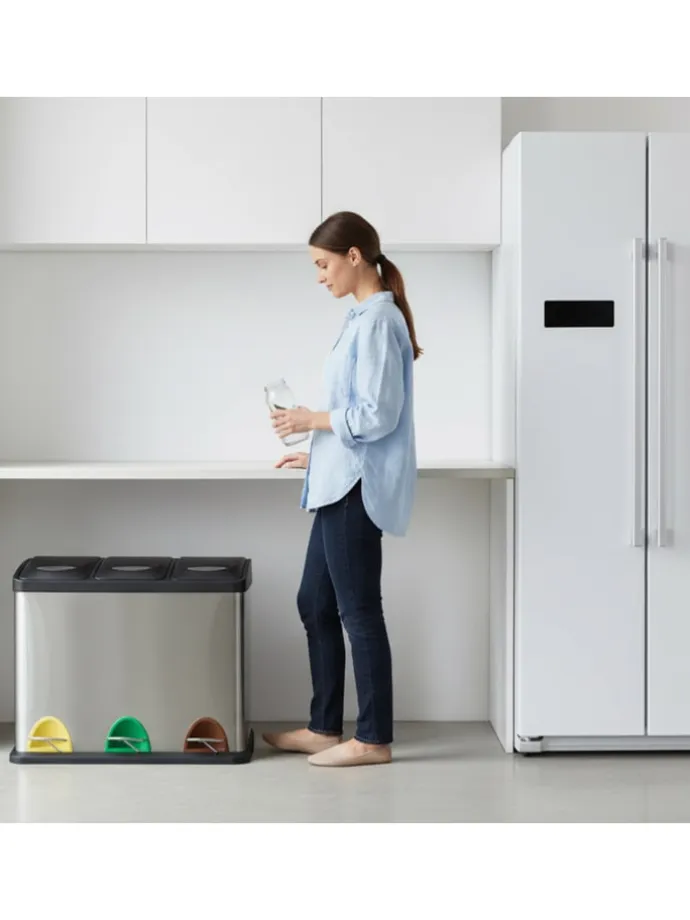 Mülleimer "3 Fächer" in Silber - 24 Liter