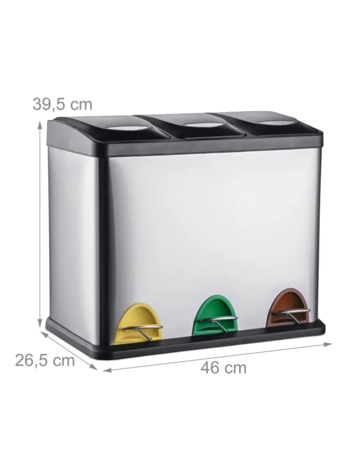 Mülleimer "3 Fächer" in Silber - 24 Liter