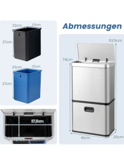 Mülleimer 3 Fächer in Silber