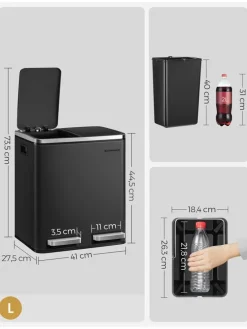 Mülleimer in Schwarz - (B)41 x (H)44,5 x (T)27,5 cm