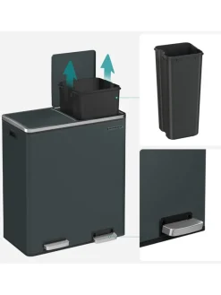 Mülleimer in Schwarz - (B)59 x (H)62,4 x (T)36,5 cm