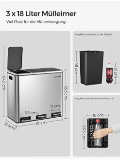 Mülleimer in Silber/ Schwarz - (B)61 x (H)55,5 x (T)31,5 cm