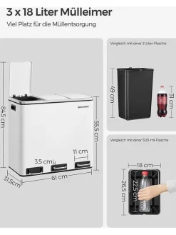 Mülleimer in Weiß/ Silber- (B)61 x (H)55,5 x (T)31,5 cm
