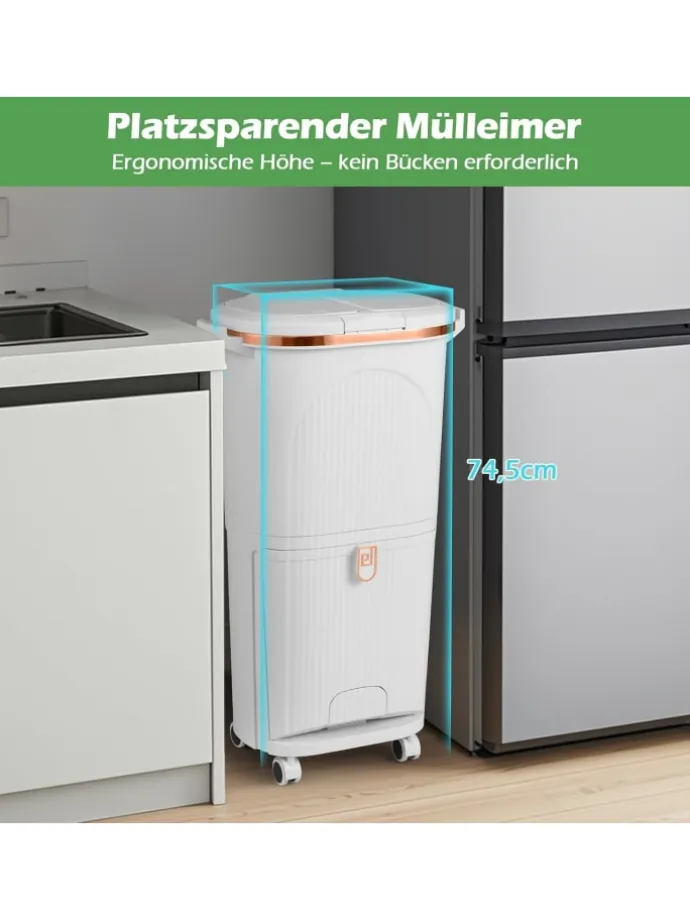 Mülleimer Küche 3 Fächer 2 x 12L & 14L in Weiß