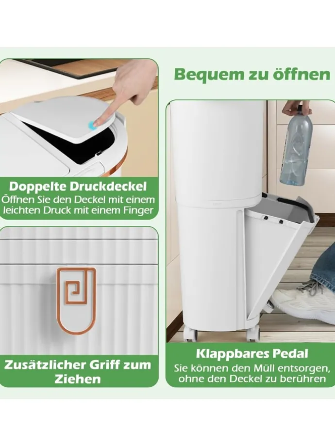 Mülleimer Küche 3 Fächer 2 x 12L & 14L in Weiß