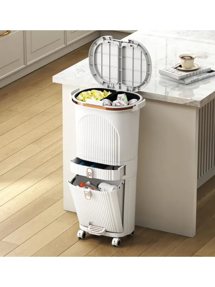 Mülleimer Küche 3 Fächer 2 x 12L & 14L in Weiß