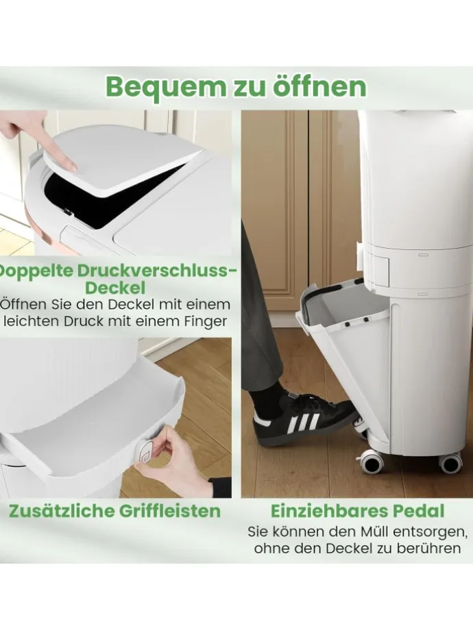 Mülleimer Küche 3 Fächer 2 x 12L & 14L in Weiß