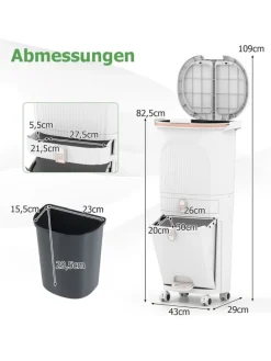 Mülleimer Küche 3 Fächer 2 x 12L & 14L in Weiß