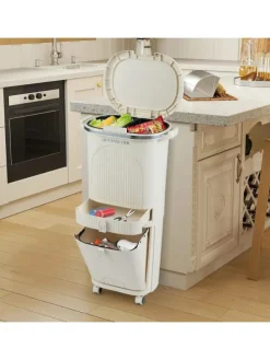 Mülleimer Küche 3 Fächer 2 x 12L & 14L in Beige