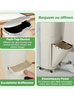 Mülleimer Küche 3 Fächer 2 x 12L & 14L in Beige