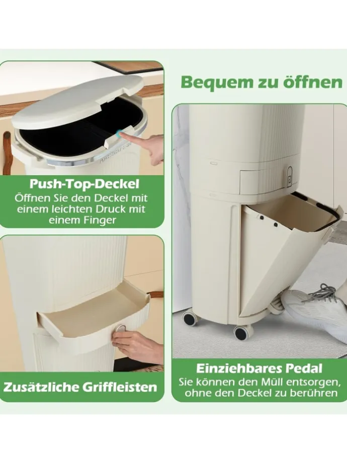 Mülleimer Küche 3 Fächer 2 x 12L & 14L in Beige