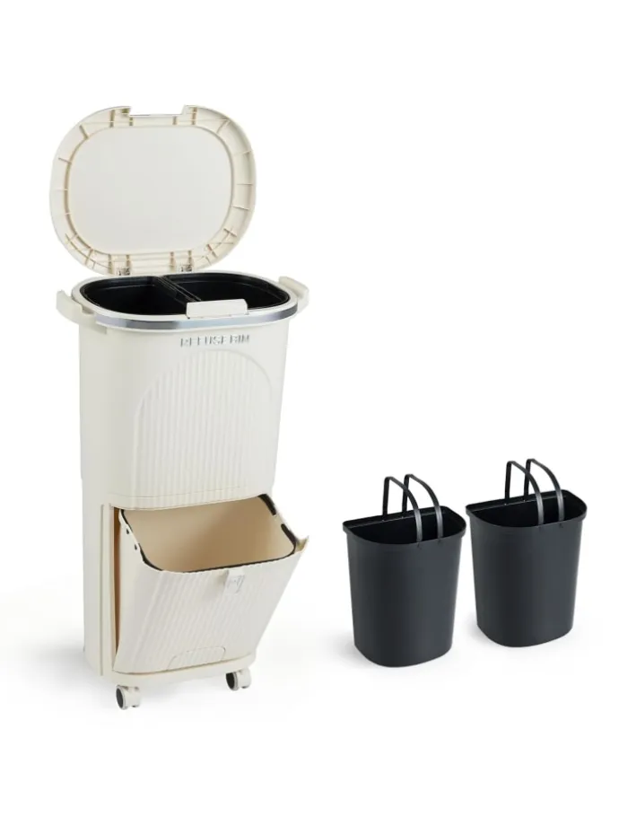 Mülleimer Küche 3 Fächer 2 x 12L & 14L in Beige