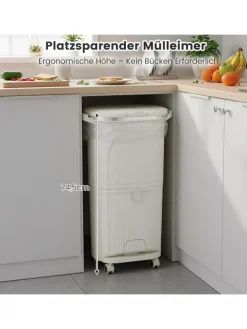Mülleimer Küche 3 Fächer 2 x 12L & 14L in Beige