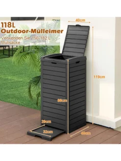 Mülleimer mit Deckel 141 L in Schwarz