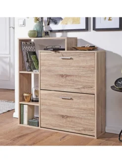 Moderner Schuhkipper MASSA Holz 2 Fächer Eiche 12 Paar Schuhe