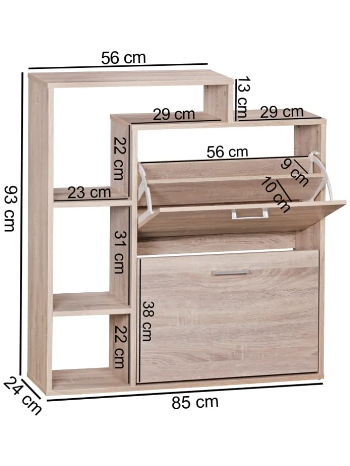 Moderner Schuhkipper MASSA Holz 2 Fächer Eiche 12 Paar Schuhe