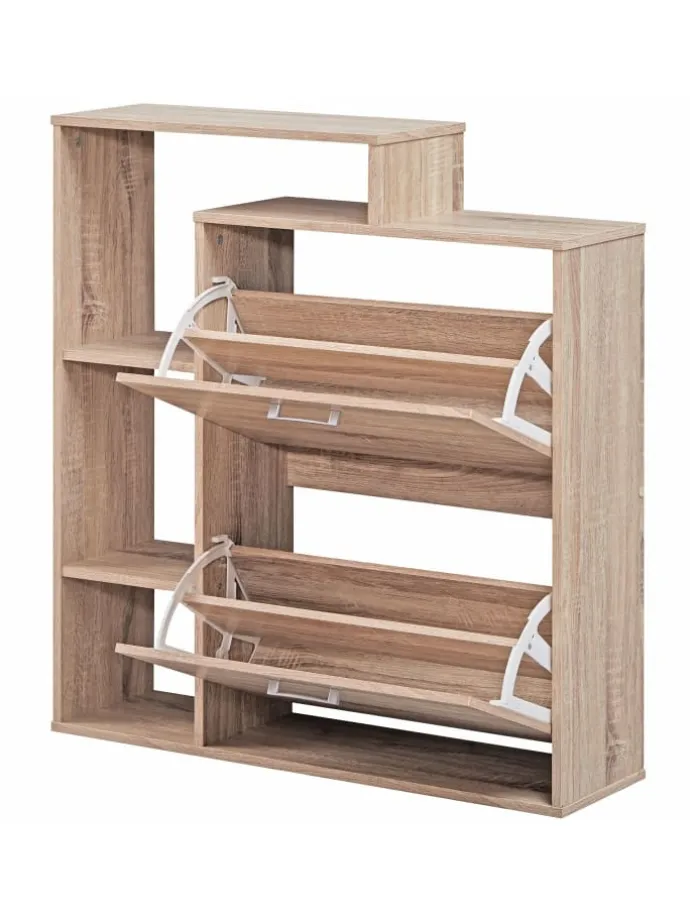 Moderner Schuhkipper MASSA Holz 2 Fächer Eiche 12 Paar Schuhe