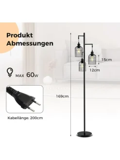 Moderne Stehlampe 169cm in Schwarz