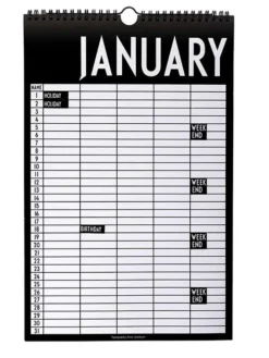 Monatskalender in Schwarz/ Weiß - (B)39 x (H)25 cm