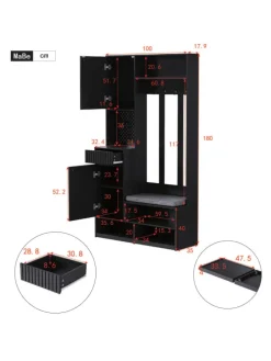 Multifunktionale Schuhschrank mit Bank und Stauraum in Schwarz