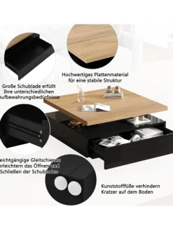 Multifunktionaler 360° schwenkbarer Couchtisch mit Stauraum in Schwarzer