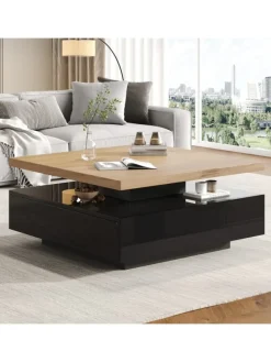 Multifunktionaler 360° schwenkbarer Couchtisch mit Stauraum in Schwarzer