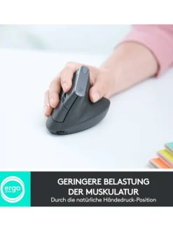 MX Vertical Maus für ergonomische Handhaltung und präzise in Schwarz
