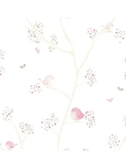 My Little World Stoff Vögelchen rosa grau