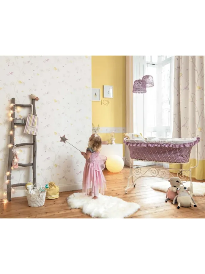 My Little World Stoff Vögelchen rosa grau