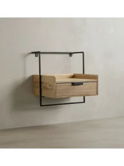 Nachtkonsole für Wandmontage 44x45x35 cm Mango Massivholz Hellbraun, in Beige