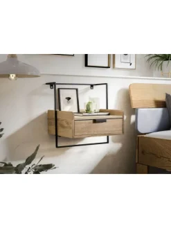 Nachtkonsole für Wandmontage 44x45x35 cm Mango Massivholz Hellbraun, in Beige