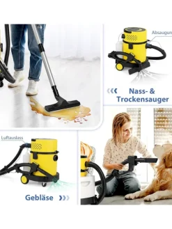 Nass- & Trockensauger 1200W HEPA-Filter in Gelb