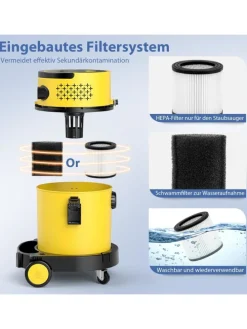 Nass- & Trockensauger 1200W HEPA-Filter in Gelb