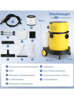 Nass- & Trockensauger 1200W HEPA-Filter in Gelb