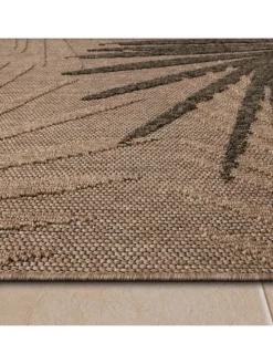 Outdoor Teppich Blätter Balkon, Terrasse in Beige