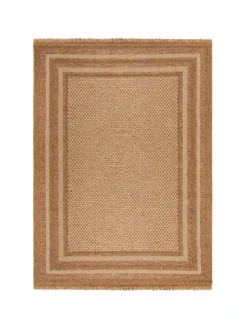 Outdoor Teppich Boho Streifen Bordüre, Balkon schmutzabweisend in Ocker